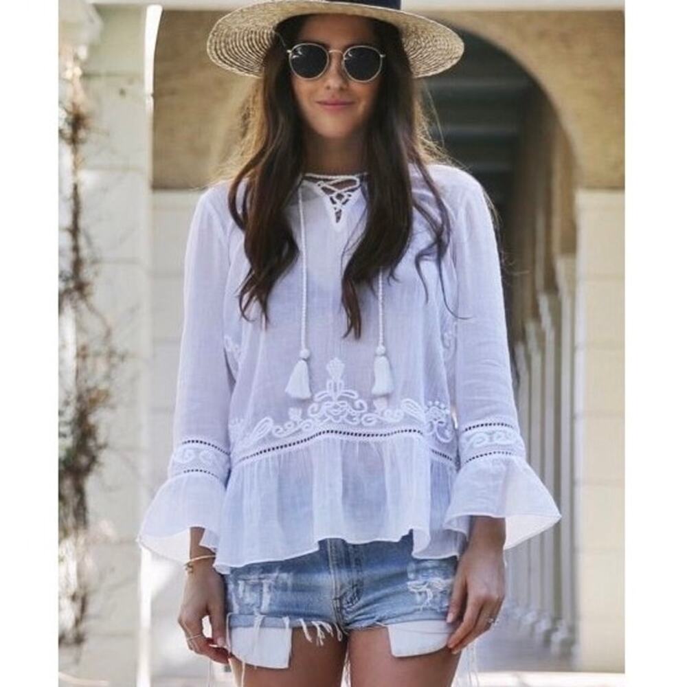 NWT Lilly Pulitzer Tallulah Tunic Resort White Cotton Peasant Top